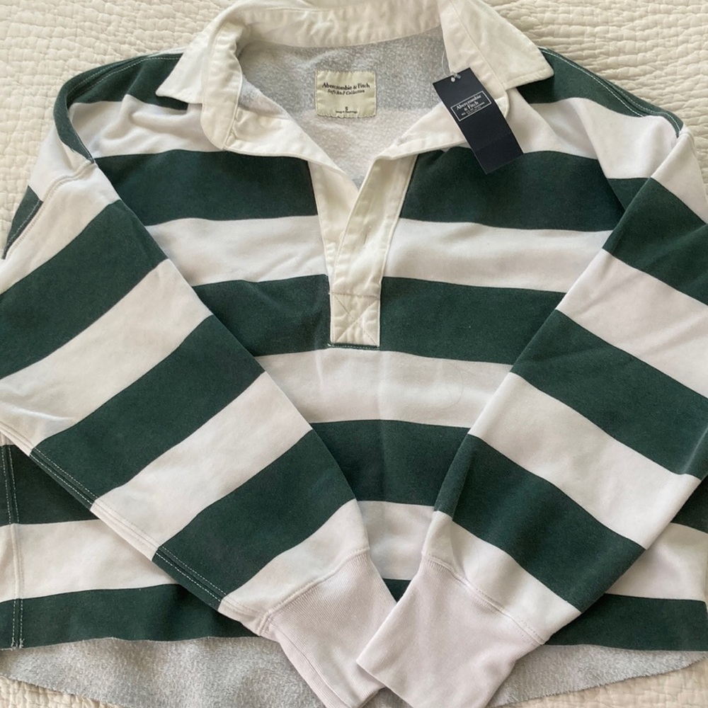 Cute Striped Abercrombie & Fitch Cropped Long Sleeve Polo NWT size small